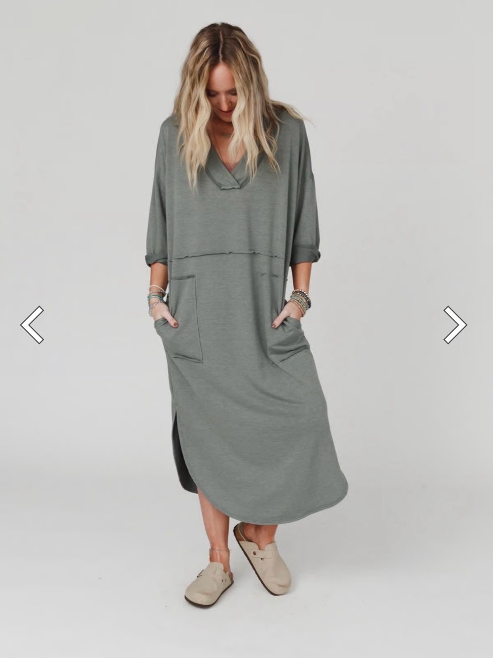 Three Bird Nest Relaxed V‑Neck Maxi Dress - Sage Green - Picture 9 of 10